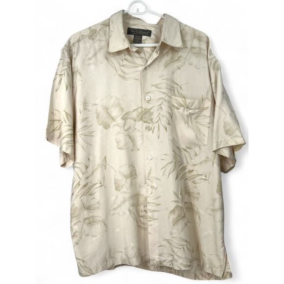 Tori Richard Other - Tori Richard L Pure Silk Embossed Damask Button Up Mens Shirt Tropical Palm Tree